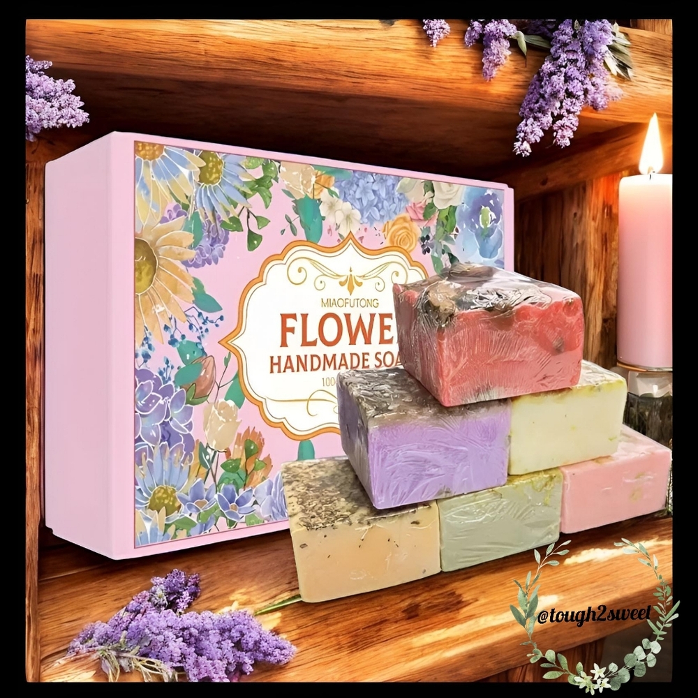 🆕️LAST SET🪻HANDMADE ALL NATURAL BAR SOAP SET OF 6 WITH DRIED HERBS & FLOWERS